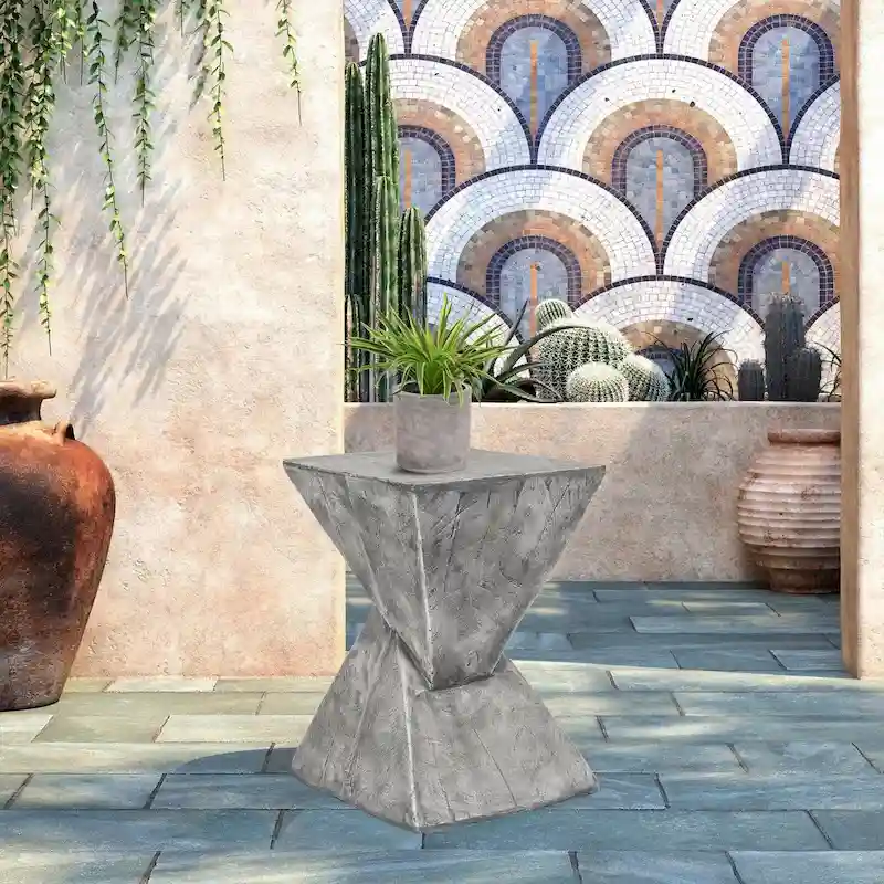 Adeco Outdoor Indoor Concrete Side Table Modern Accent End Table