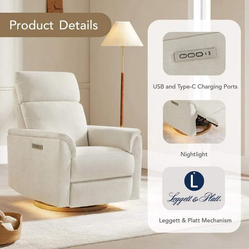 Maire Power Swivel Nursery Recliner Chair with Nightlight
