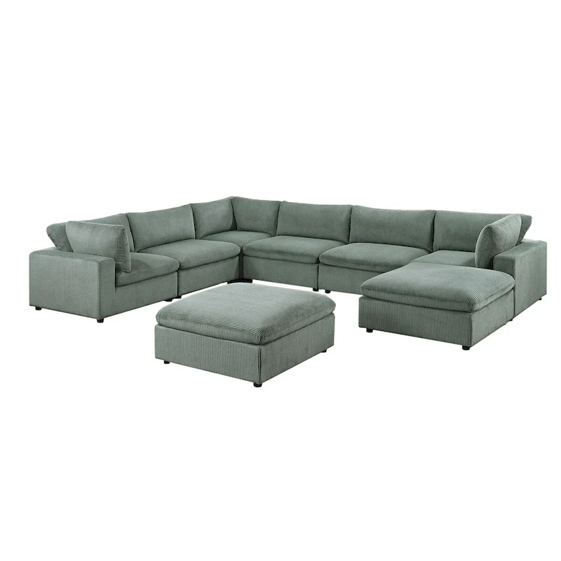8-Piece Modular Sectional Sofa with Ottoman, Corduroy Upholstery