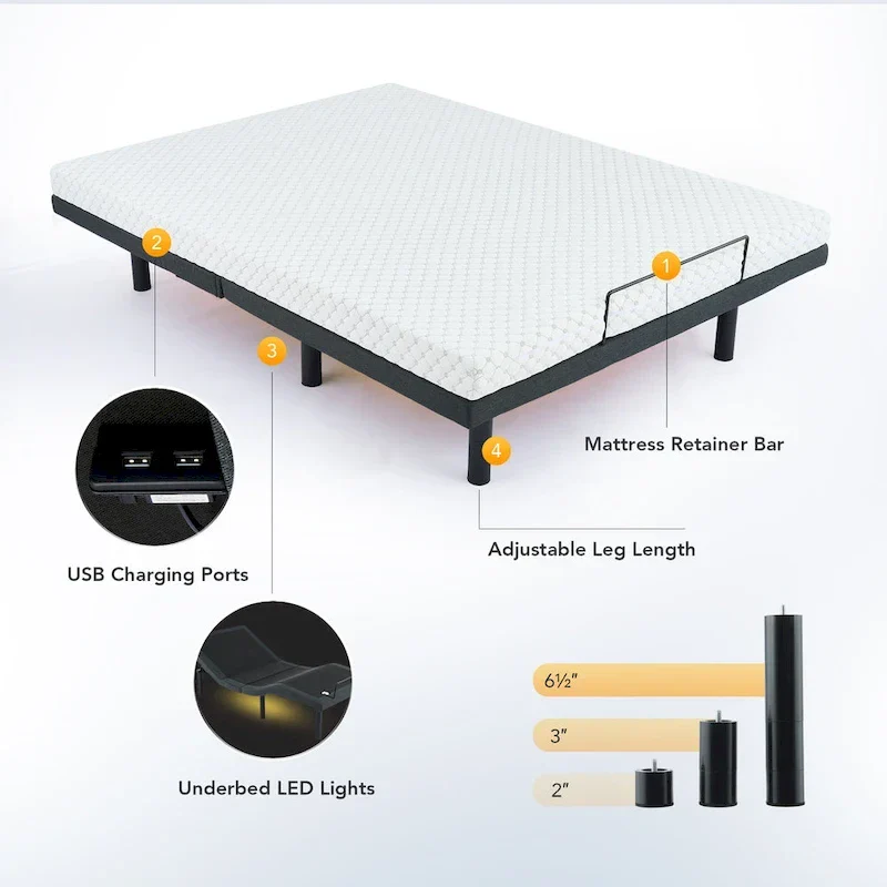 CO-Z Massaging Zero Gravity Adjustable Bed with Wireless Remote and Underbed Lighting