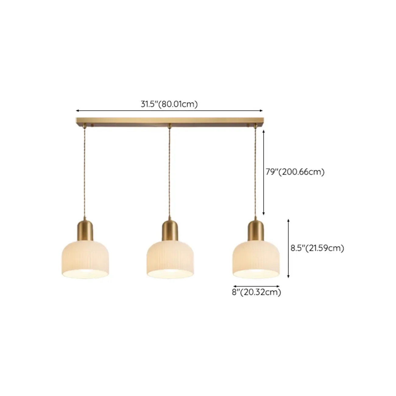 Modern Gold White Cylinder Glass Island Light