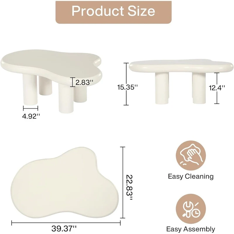 39.4 Inches Cloud-Shaped Engineered Wood Coffee Table with 4 PVC Legs