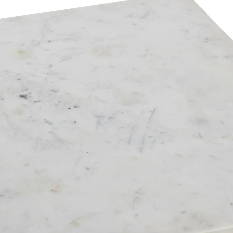 Square Marble Top End Table, Gold/Black & White, Iron Legs, Glass Shelf