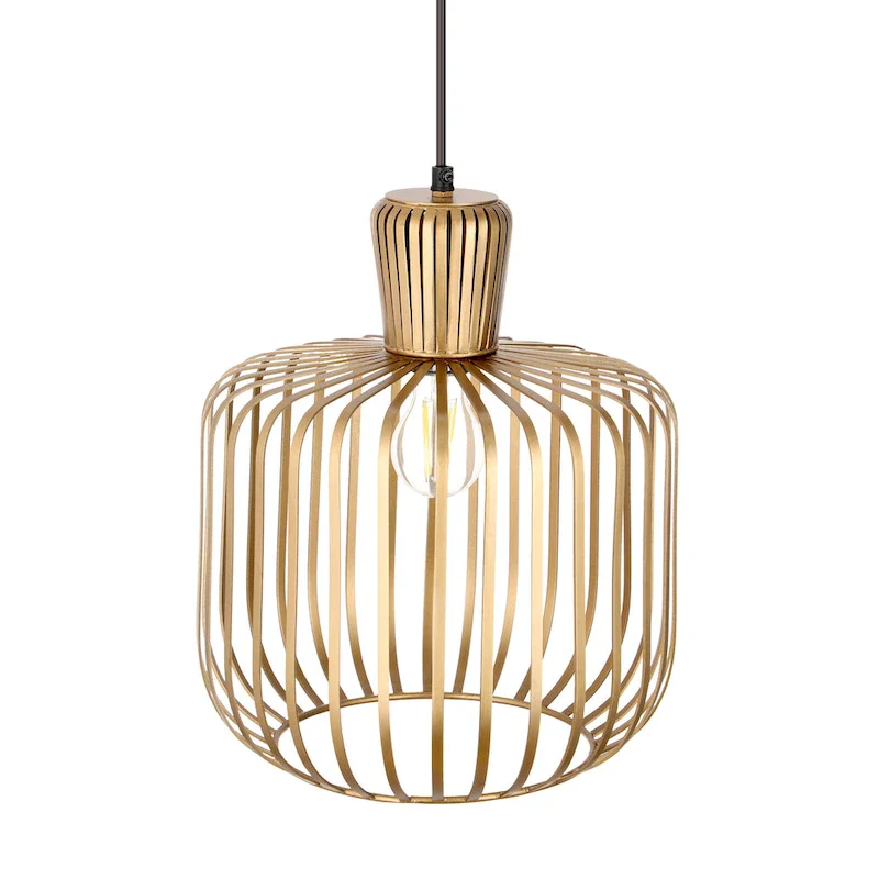 Charissa River of Goods Antique Brass-Painted Metal 11.75-Inch Pendant Light with Cage Globe Shade - 11.75  x 11.75  x 16/75