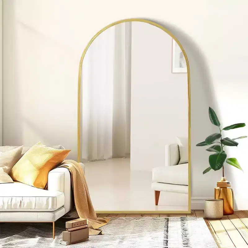 MAYEERTY 67 inch Full Length Mirror Archede Aluminum Alloy Frame Floor Mirror with Bracket Gold