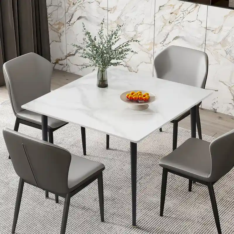 Modern Slate Kitchen Dining Table with Sintered Stone Top Metal Legs (Table Only) - 31.5x31.5x30 inch