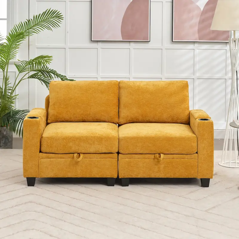 Chenille Storage Sofa, Multi-functional Loveseat