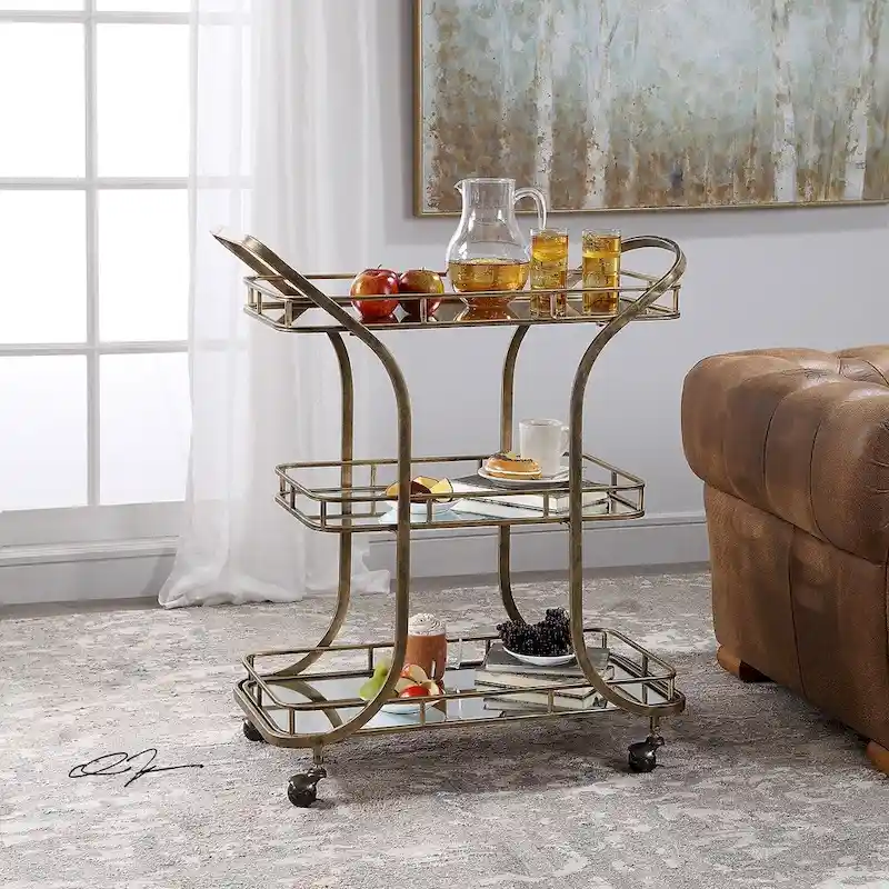 Uttermost Stassi Antiqued Gold Serving Cart