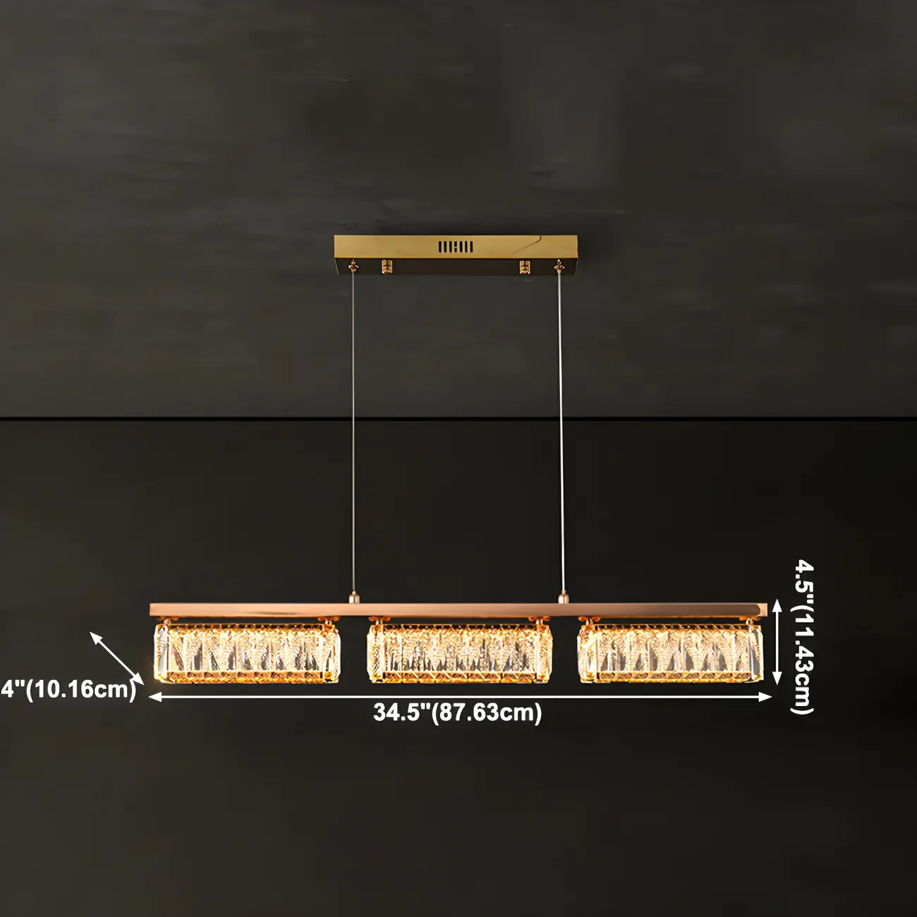 Kitchen Modern Crystal Gold Rectangular Pendant Light