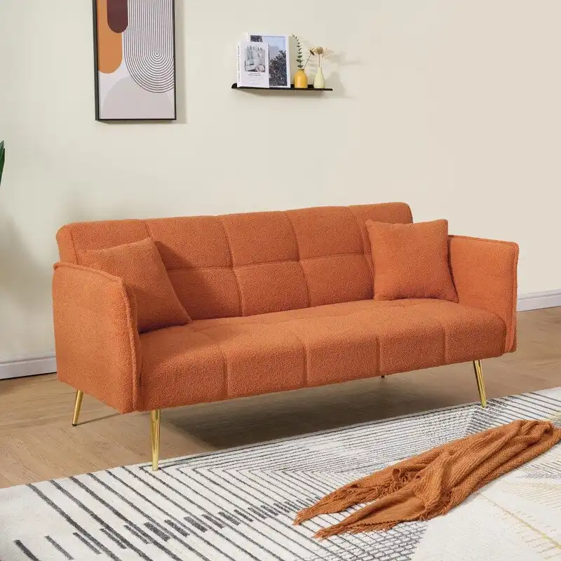 79.92 Teddy Velvet Upholstered Sofa Bed with Adjustable Back and Armrests