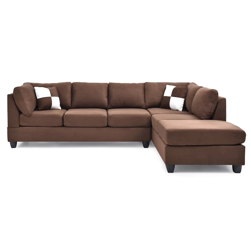 Malone 111 in. Suede 4-Seater Sectional Sofa with 2-Throw Pillow - 111L x 78W x 34H