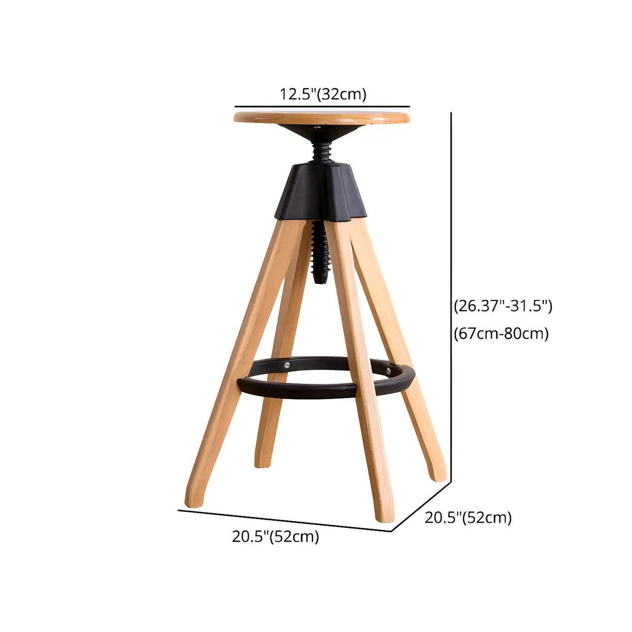 Adjustable Brown Wooden Swivel Backless Bar Stools