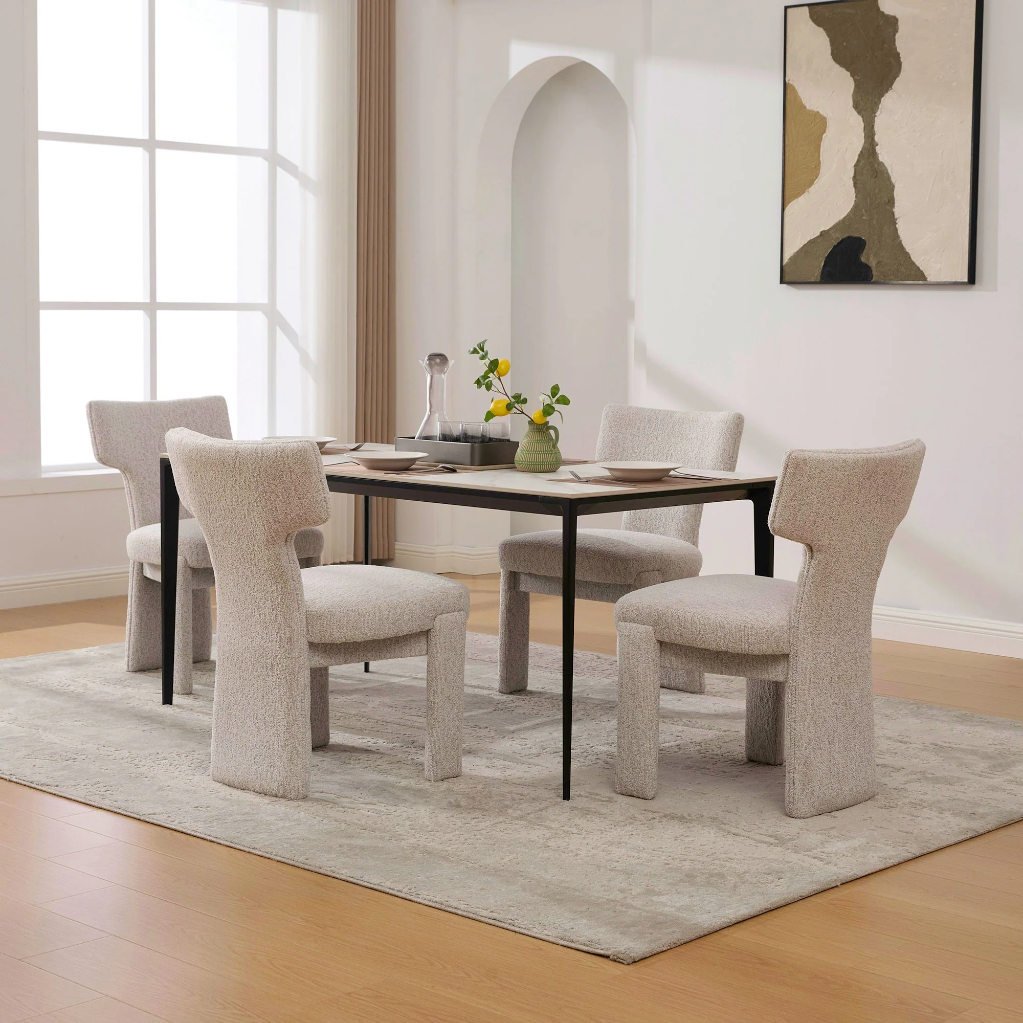 Curve Design Wide Modern Upholstered Chenille Dining Chair Set of 4