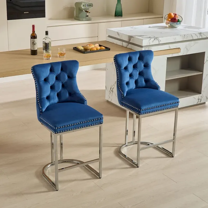 Modern Velvet Barstools 26 Counter Height Kitchen Island Chairs,Set of 2