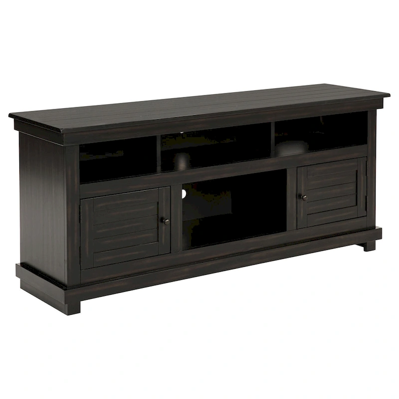 Ayne TV Stand Media Cabinet, 2 Doors and 4 Shelves, Black Wood 60 Inch