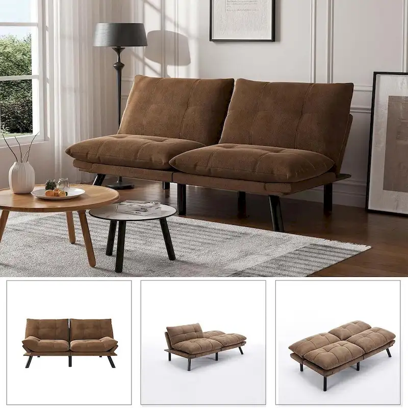 Modern Upholstered 2-Seater Sofa Bed with Adjustable Backrest and Armrests - 70:l