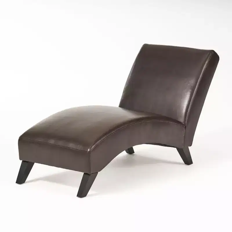 GDFStudio Hobart Contemporary Bonded Leather Chaise Lounge with Curved Ergonomic Design and Birch Wood Legs
