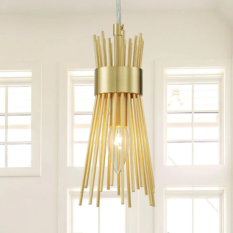 C Cattleya 1-Light Brass Gold Sunburst Hanging Pendant Light