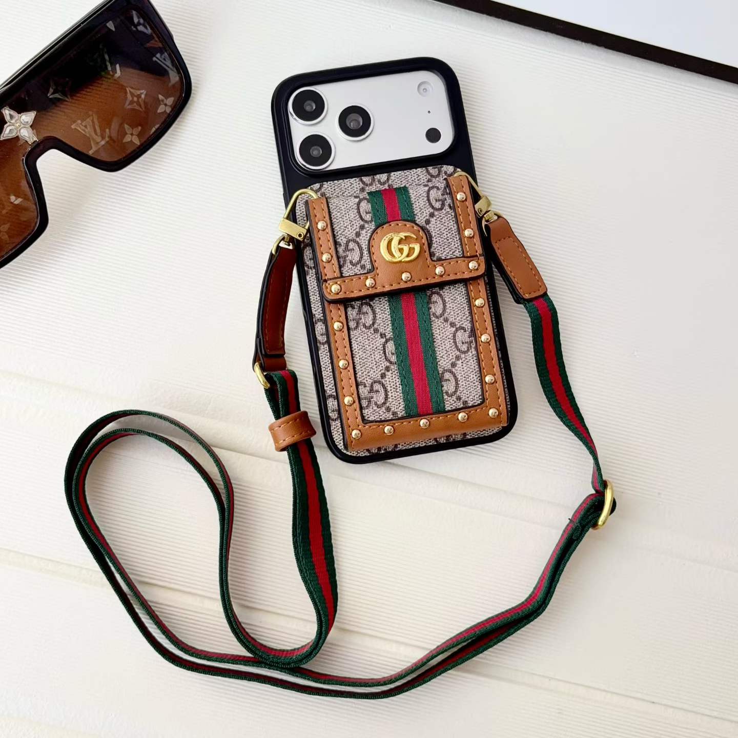 LL GG Rivet Trunk 03 Detachable Crossbody Case for iPhone - Vania Cases