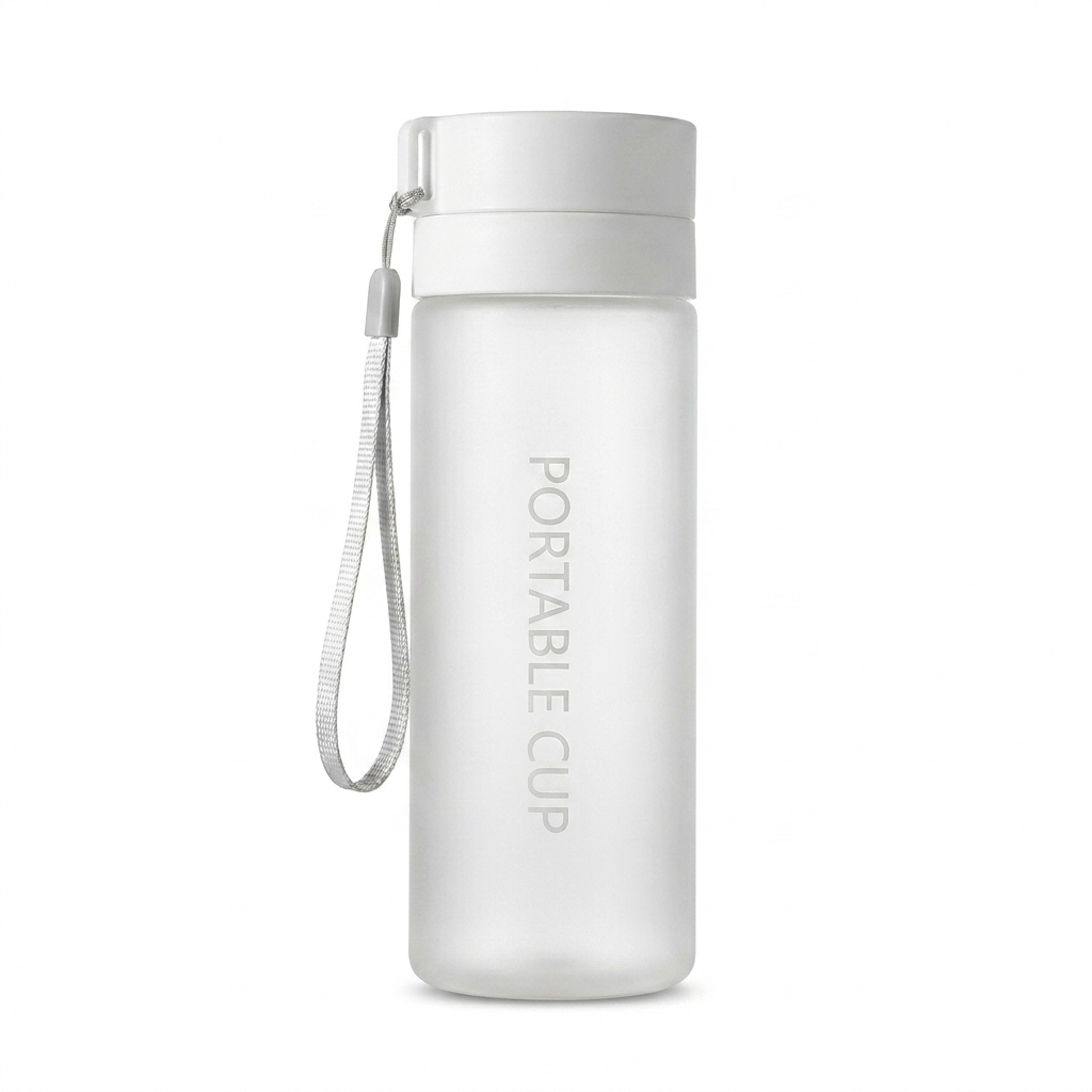 600ML Frosted White Water Bottle with Tea Infuser and Carry Lanyard