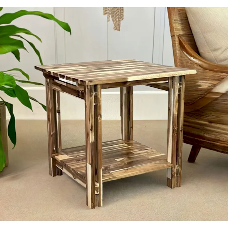 Acacia Wood Architectural End Table with Shelf