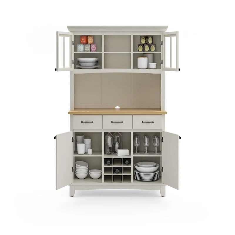 Homestyles Buffet of Buffets Off-White Server with Hutch & Wood Top