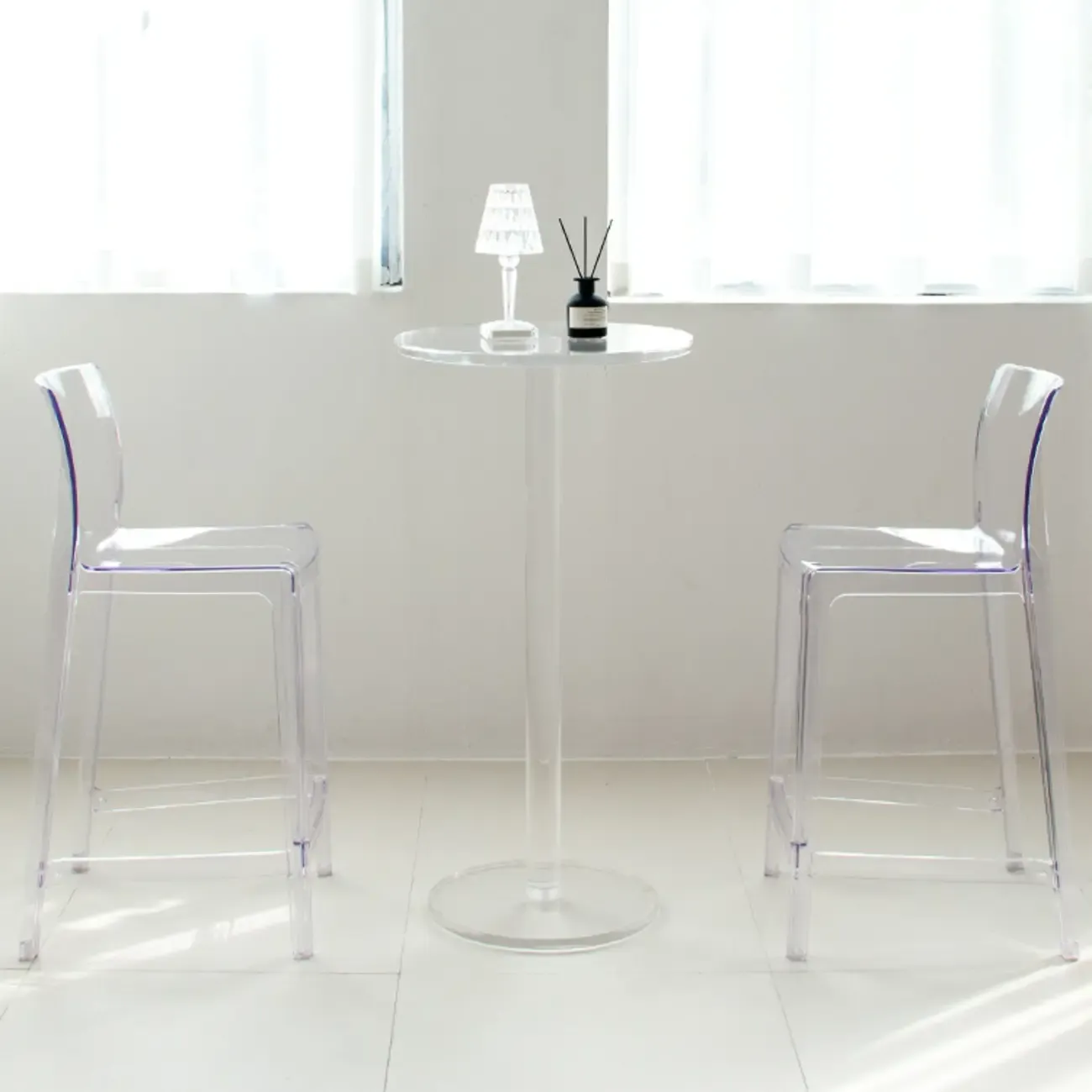 Modern Clear Acrylic Round Pedestal Bar Tables