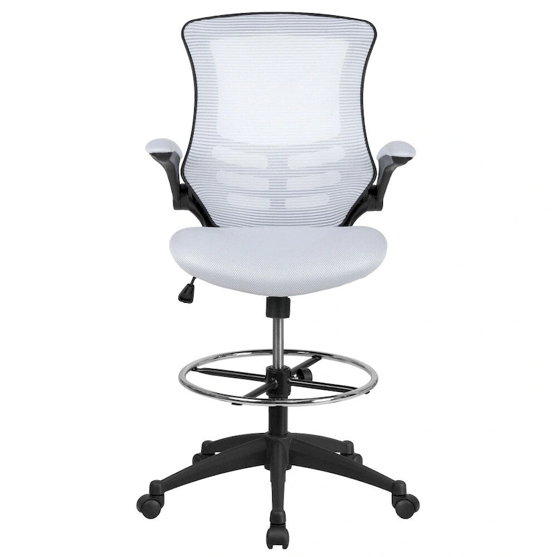 Mid-Back Ergonomic Drafting Chair with Adjustable Foot Ring and Flip-Up Arms