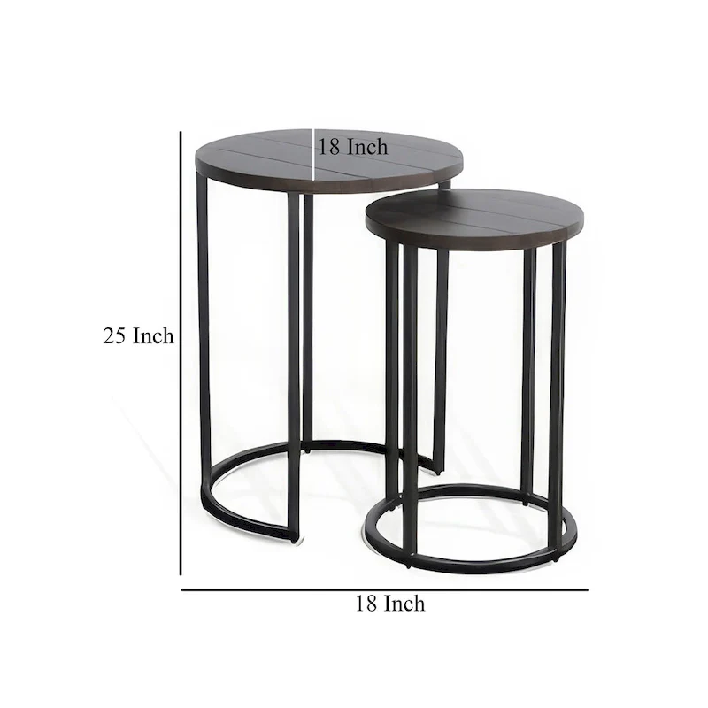 Flint 2 Piece Nesting Table Set, Dark Brown Mahogany, Black Metal Base