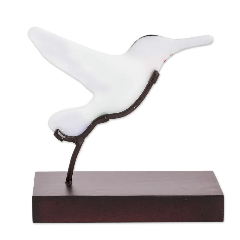 Novica Handmade Sweet Hummingbird Art Glass Sculpture