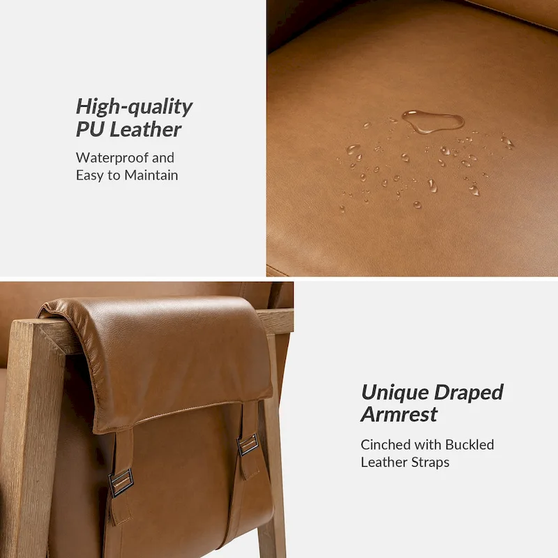 Olivia Farmhouse Faux Leather Accent Chair with Solid Wood Legs Sets of 2 by HULALA HOME