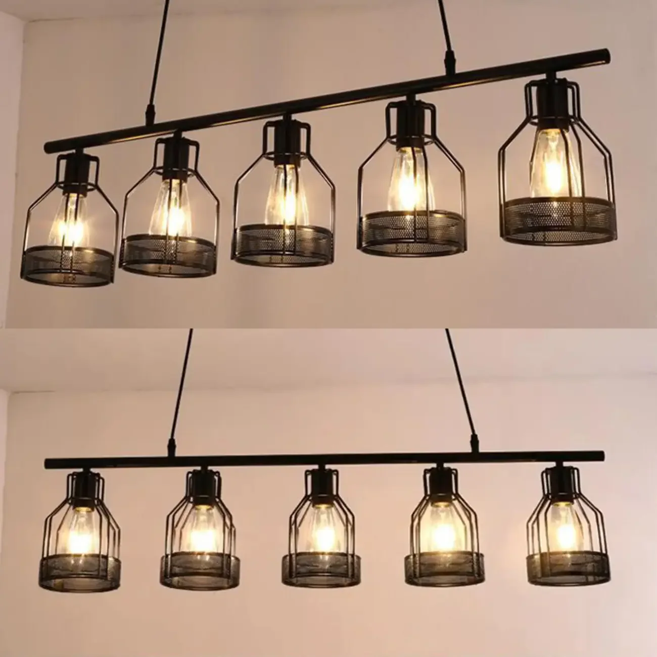 Industrial 4-Light Black Metal Bottle Pendant Light