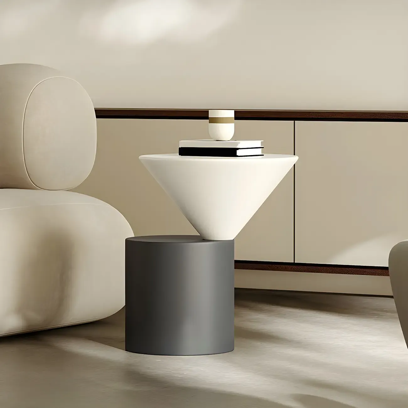 Minimalist Small Round Oak Wood End Table for Living Room