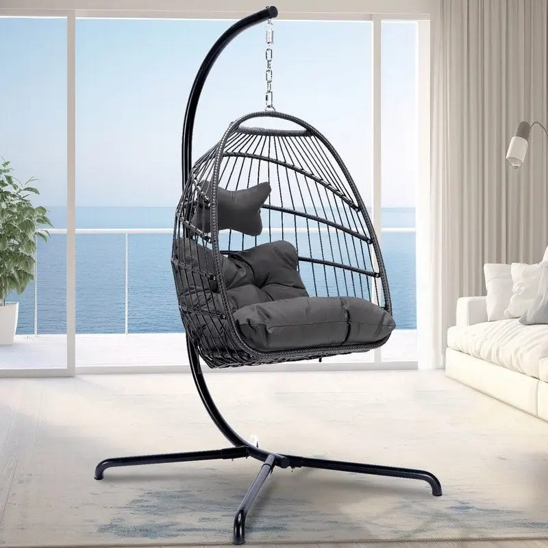 FINCATI Indoor Royal Oversized Hanging Egg Chair with Stand, 350 lbs Outdoor Egg Swing Chair with Stand, Cozy Egg Chair Swing