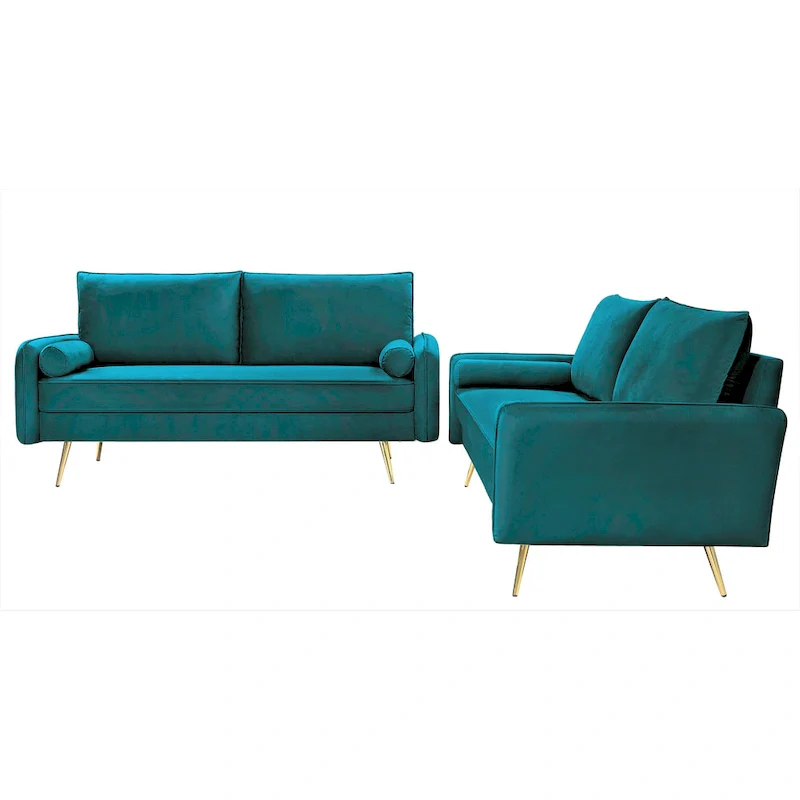 Mid-Century Modern Velvet 2-Piece Living Room Set