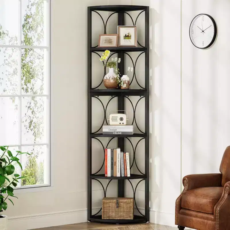 Lantine 66.92 inch Tall Corner Shelf, 6 Tier Rustic Corner Bookshelf Bookcase Storage Rack