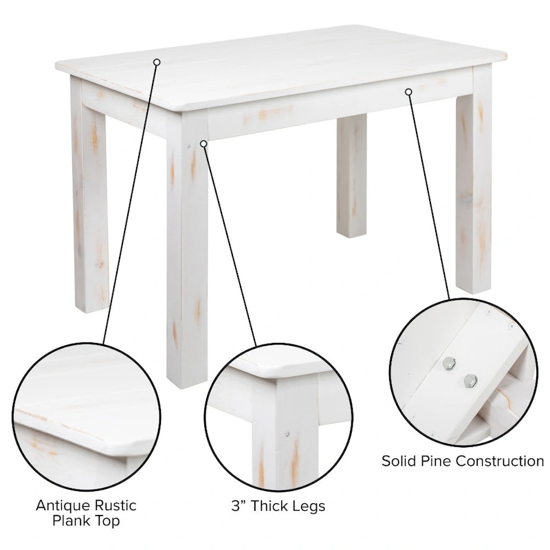 Rectangular Antique Rustic Solid Pine Farm Dining Table