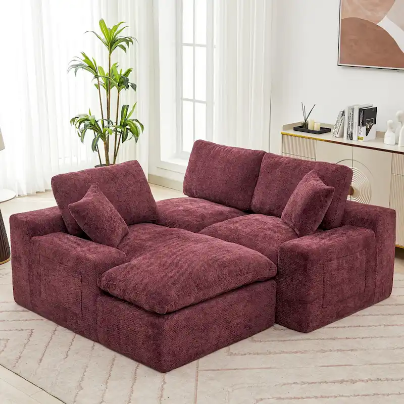 L-Shaped Reversible Sectional Sofa Chenille Fabric Couch Chaise