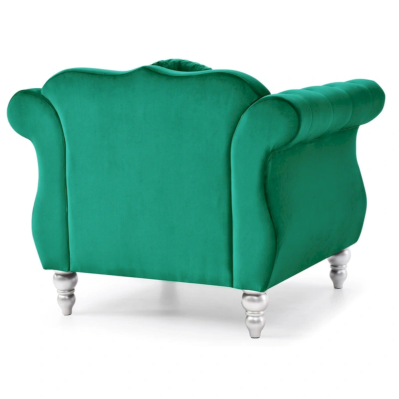 Hollywood Chesterfield Tufted Velvet Accent Chair with Round Throw Pillow - 39L x 35W x 34H