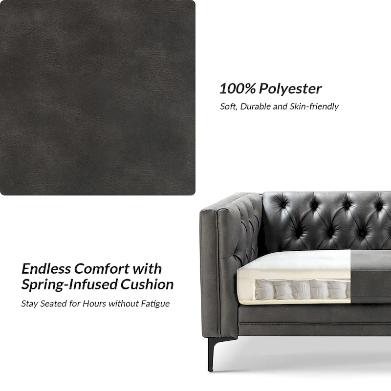 Calymne 84 Classic Square Arms Sofa with Button-Tufted Back by HULALA HOME