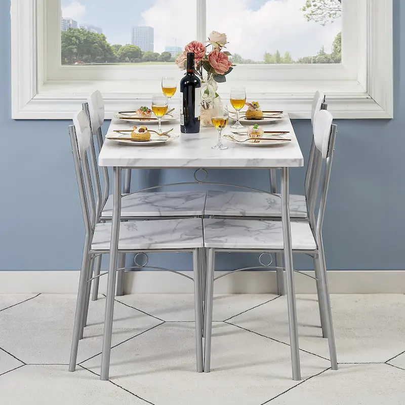 VECELO Dining Table Set, Kitchen Table with 2/4 Chairs, Metal and Wood Rectangular 3/5-Piece Dining Set