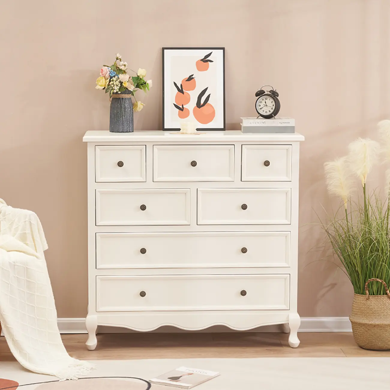 French Square White Wooden 7-Drawer Chest