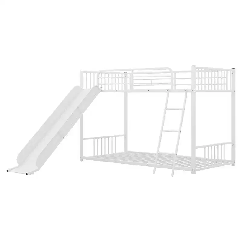 Modern Style Twin over Twin Metal Bunk Bed with Slide, Easy to Assemble