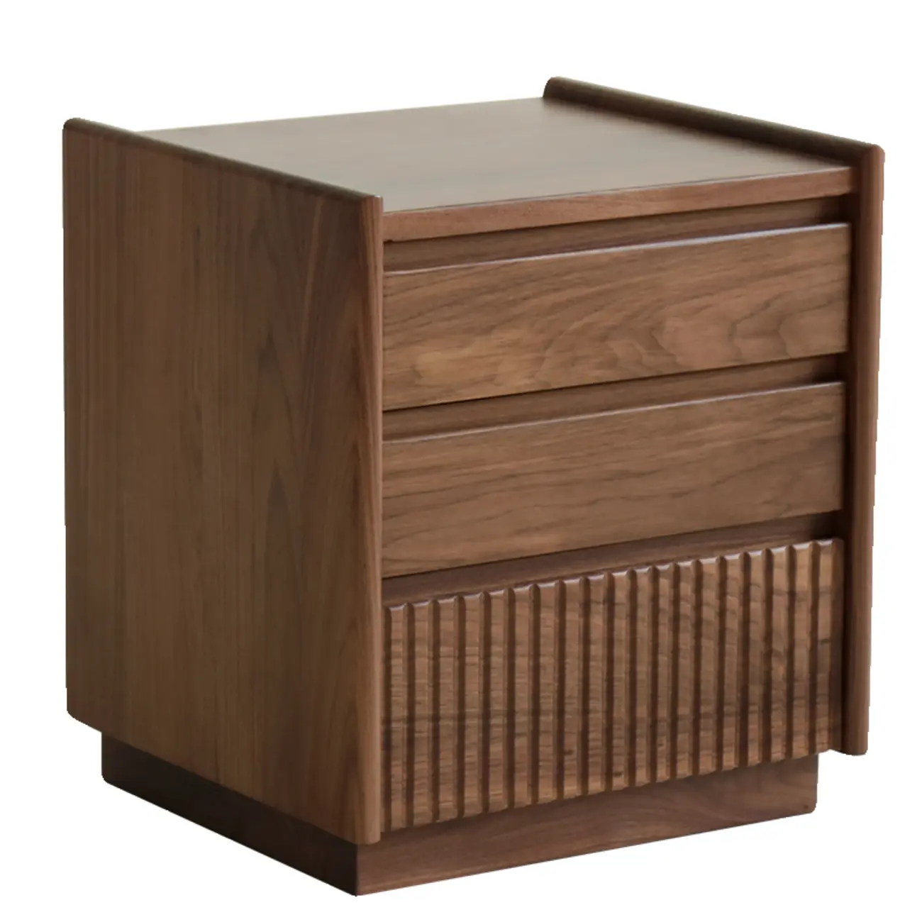 3-Drawer Scandinavian Walnut Wood Nightstand