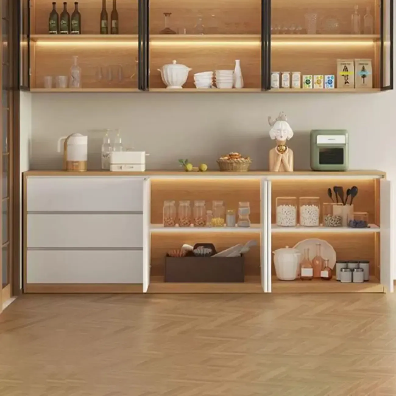 Modern Wooden Sideboard with 3 Drawers in White