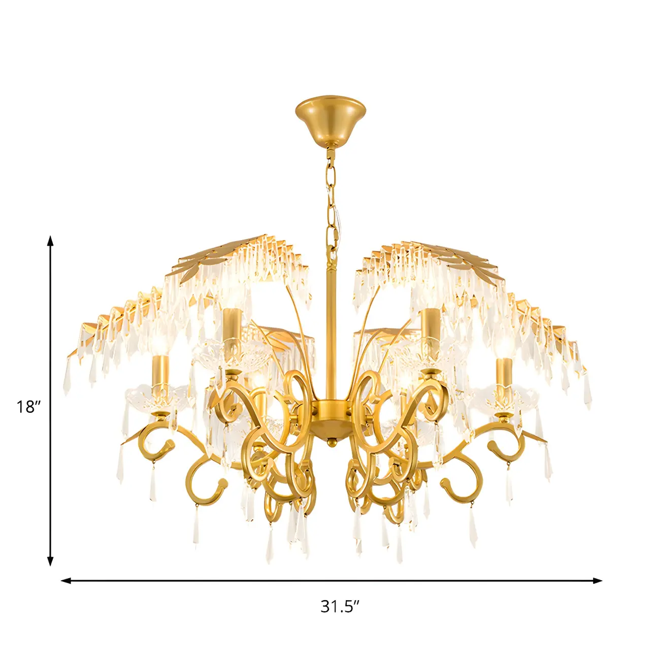 Luxurious Golden Leaf Curved Chandelier with Crystal