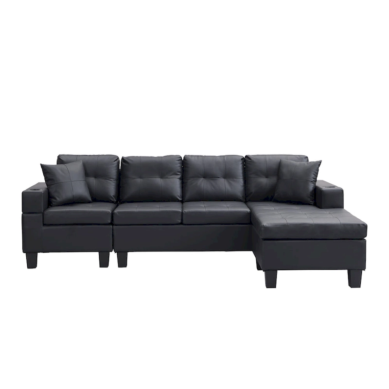Modern Sectional Sofa Set with Cup Holders and Plush Cushions