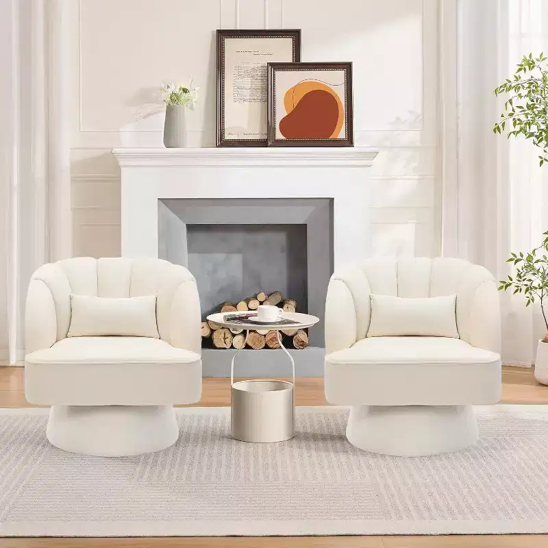 Acekool 360 Swivel Barrel Chair - Plush Teddy Velvet Lounge Chair