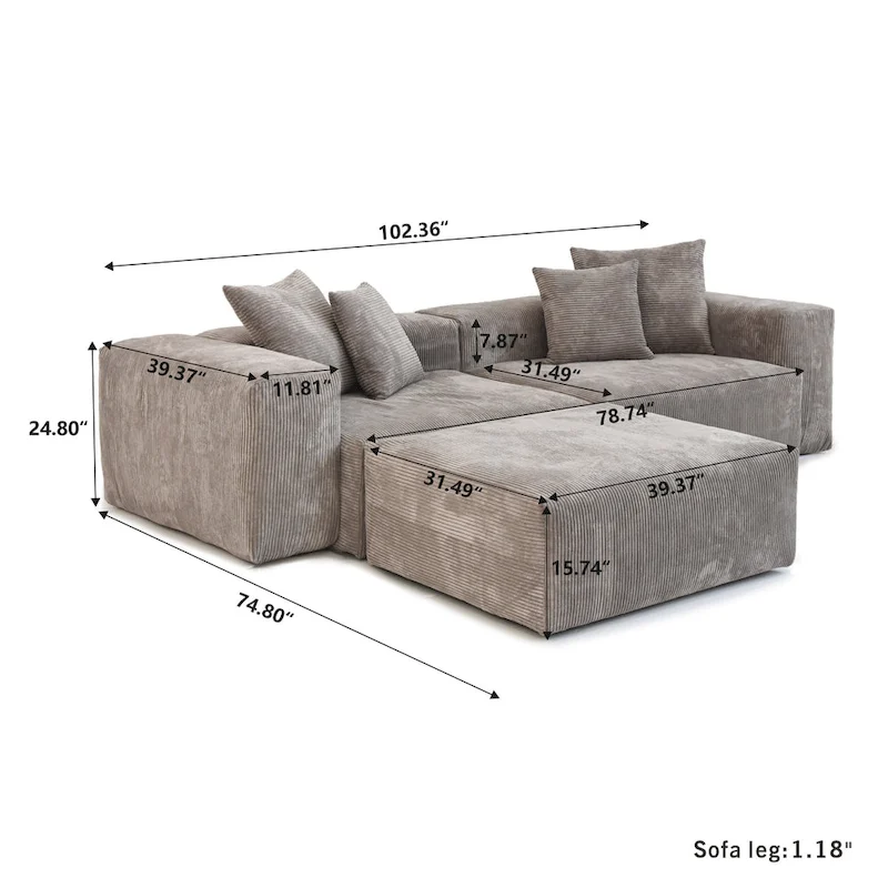 Sectional Couch Sofa with 4 Pillows, Modern Luxurious Modular Sectional Couch with Chaise Ottomans