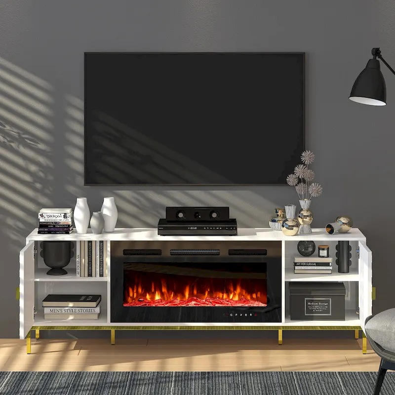 70 Wood Fireplace TV Stand with 36 Electric Fireplace